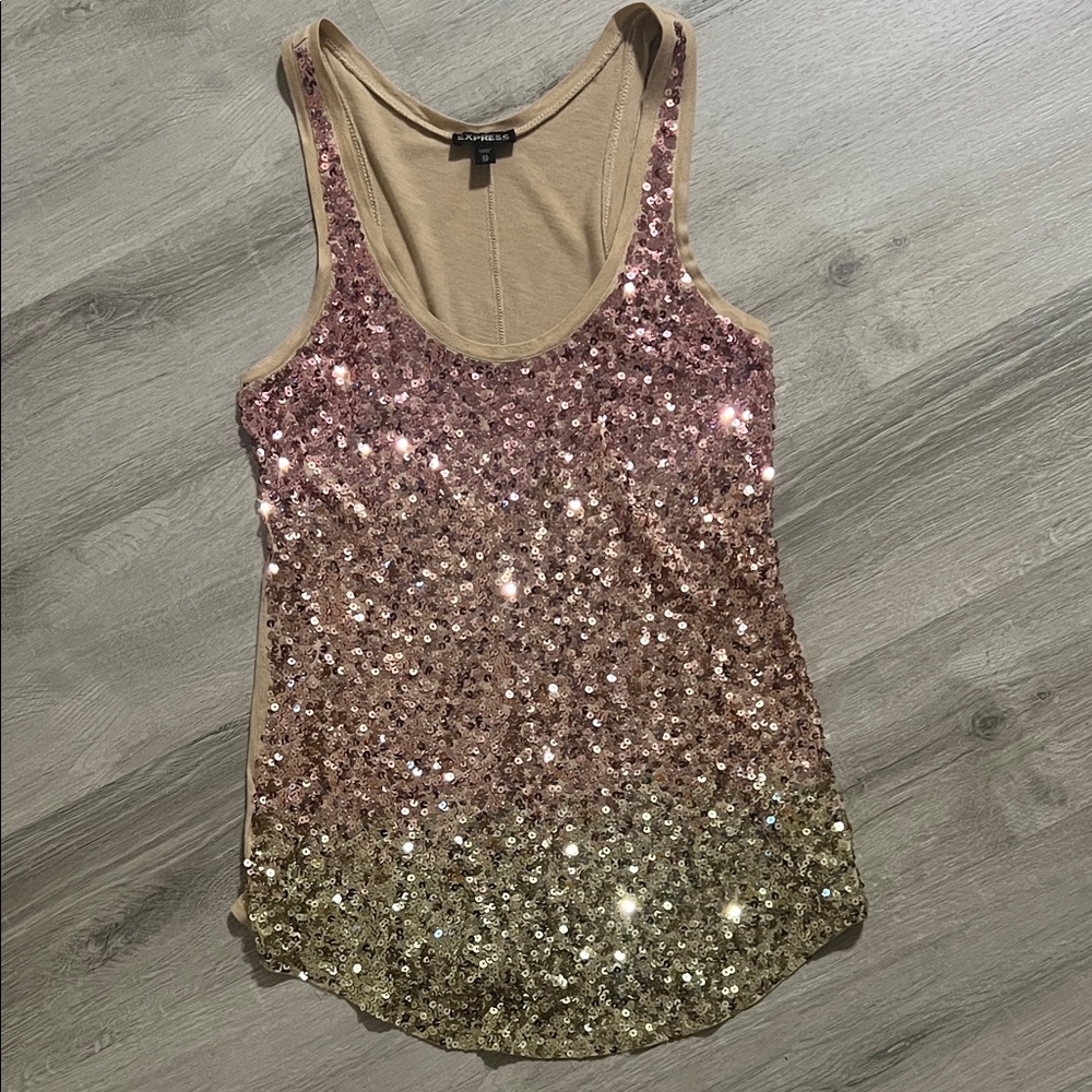 Express Glittering Pink and Gold Tank Top